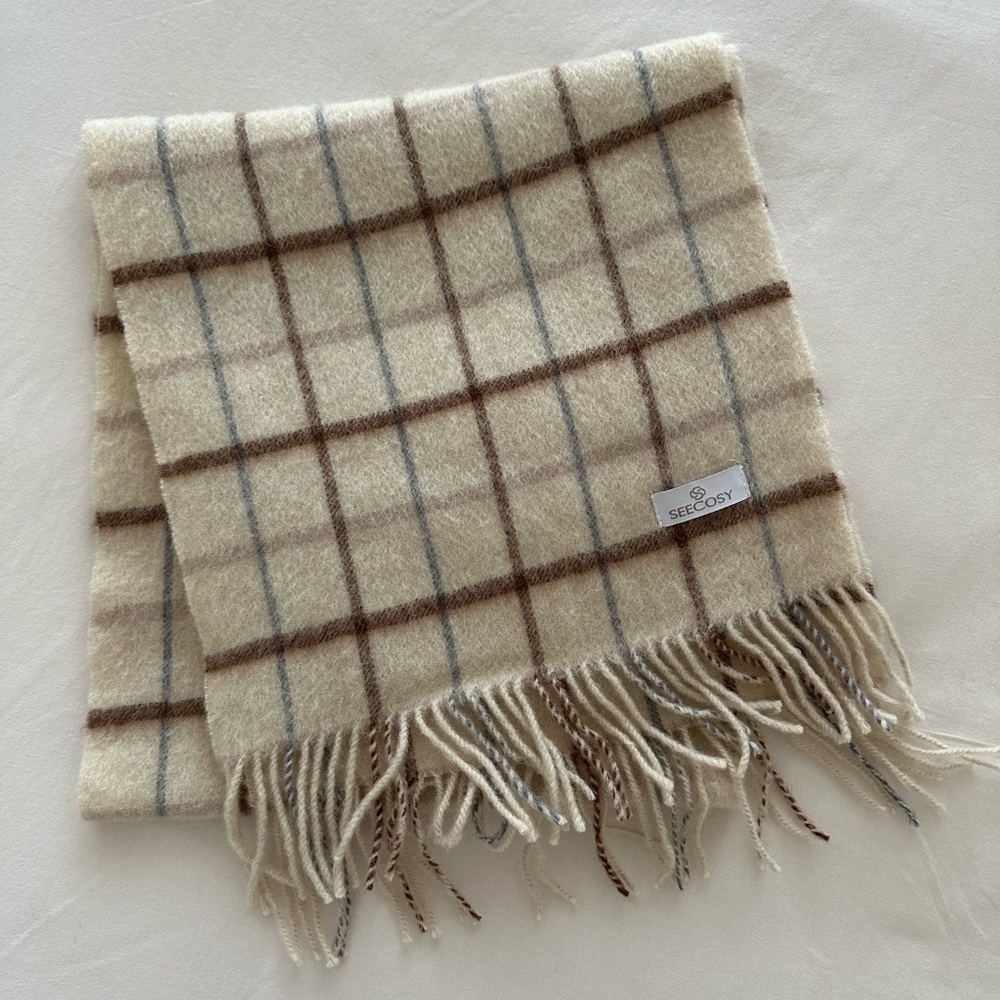 Beige Plaid Cashmere Scarf
